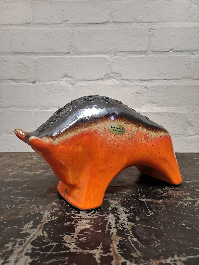 Otto Keramik Ceramic Bull West German Pottery Fat Lava - Image 2