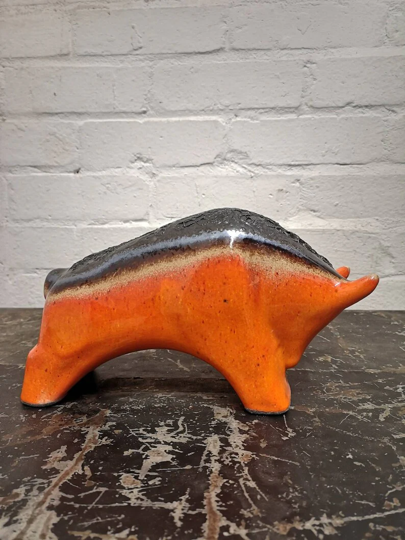 Otto Keramik Ceramic Bull West German Pottery Fat Lava - Image 7
