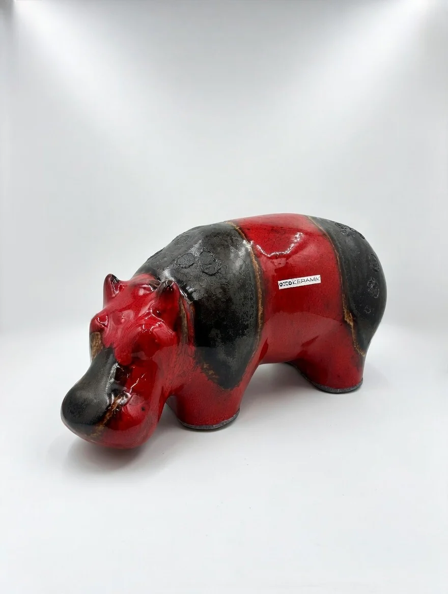 Otto Keramik Ceramic Hippopotamus West German Pottery Fat Lava - Image 3