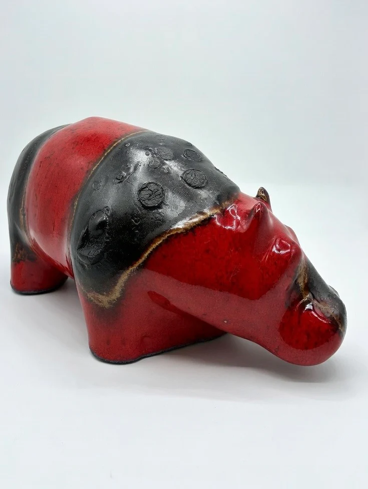 Otto Keramik Ceramic Hippopotamus West German Pottery Fat Lava - Image 5