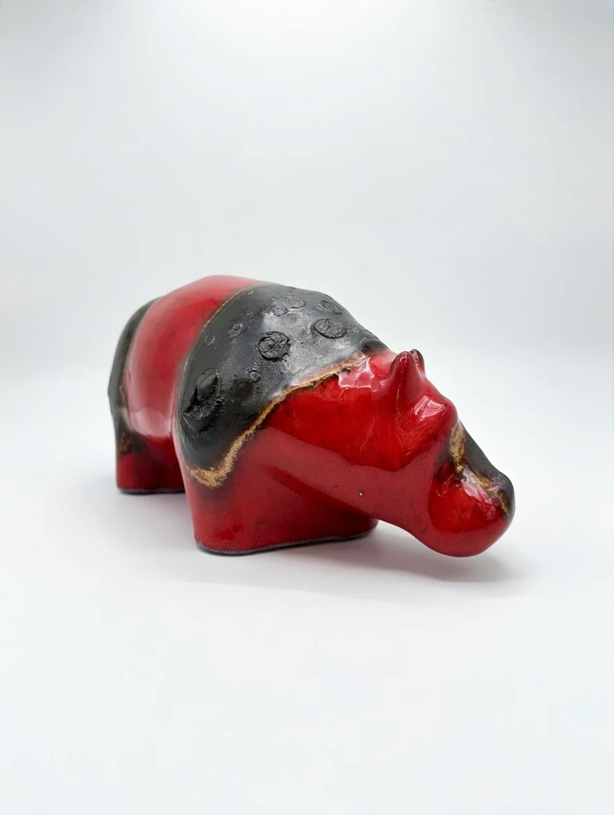 Otto Keramik Ceramic Hippopotamus West German Pottery Fat Lava - Image 6