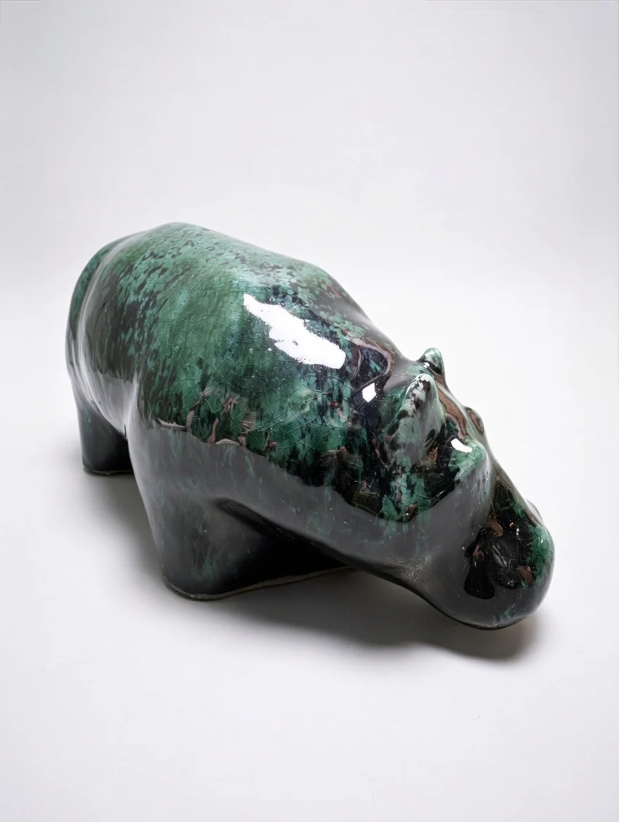 Otto Keramik Ceramic Hippopotamus West German Pottery Fat Lava - Image 5