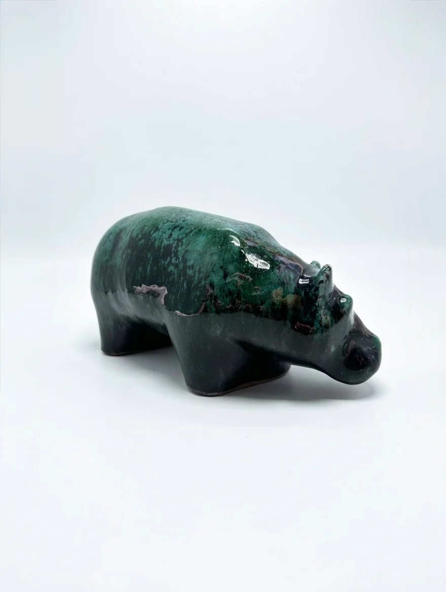 Otto Keramik Ceramic Hippopotamus West German Pottery Fat Lava - Image 6
