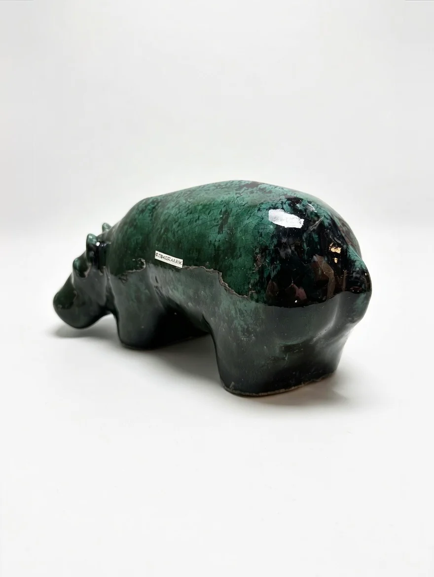 Otto Keramik Ceramic Hippopotamus West German Pottery Fat Lava - Image 9