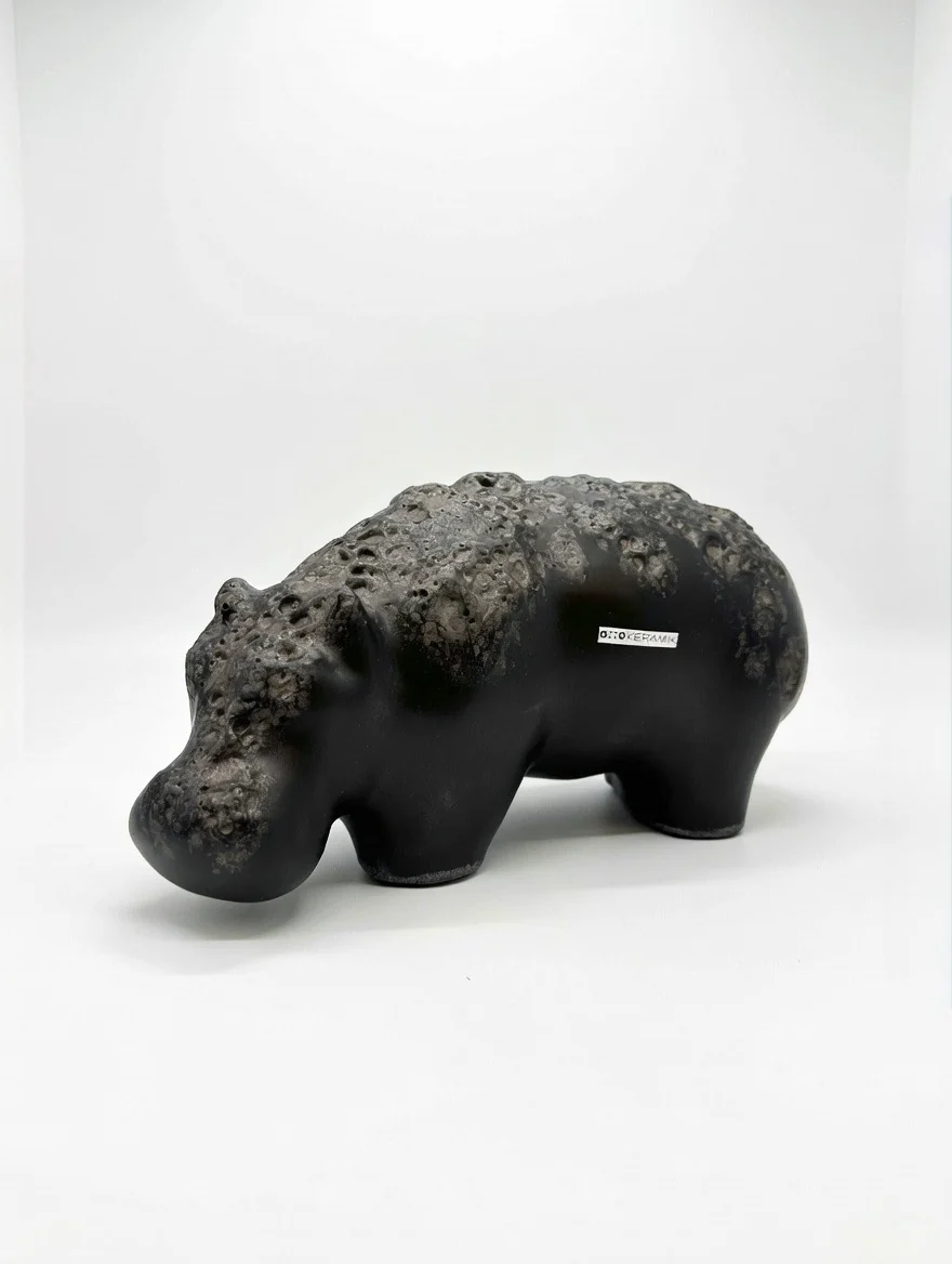 Otto Keramik Ceramic Hippopotamus West German Pottery Fat Lava - Image 2