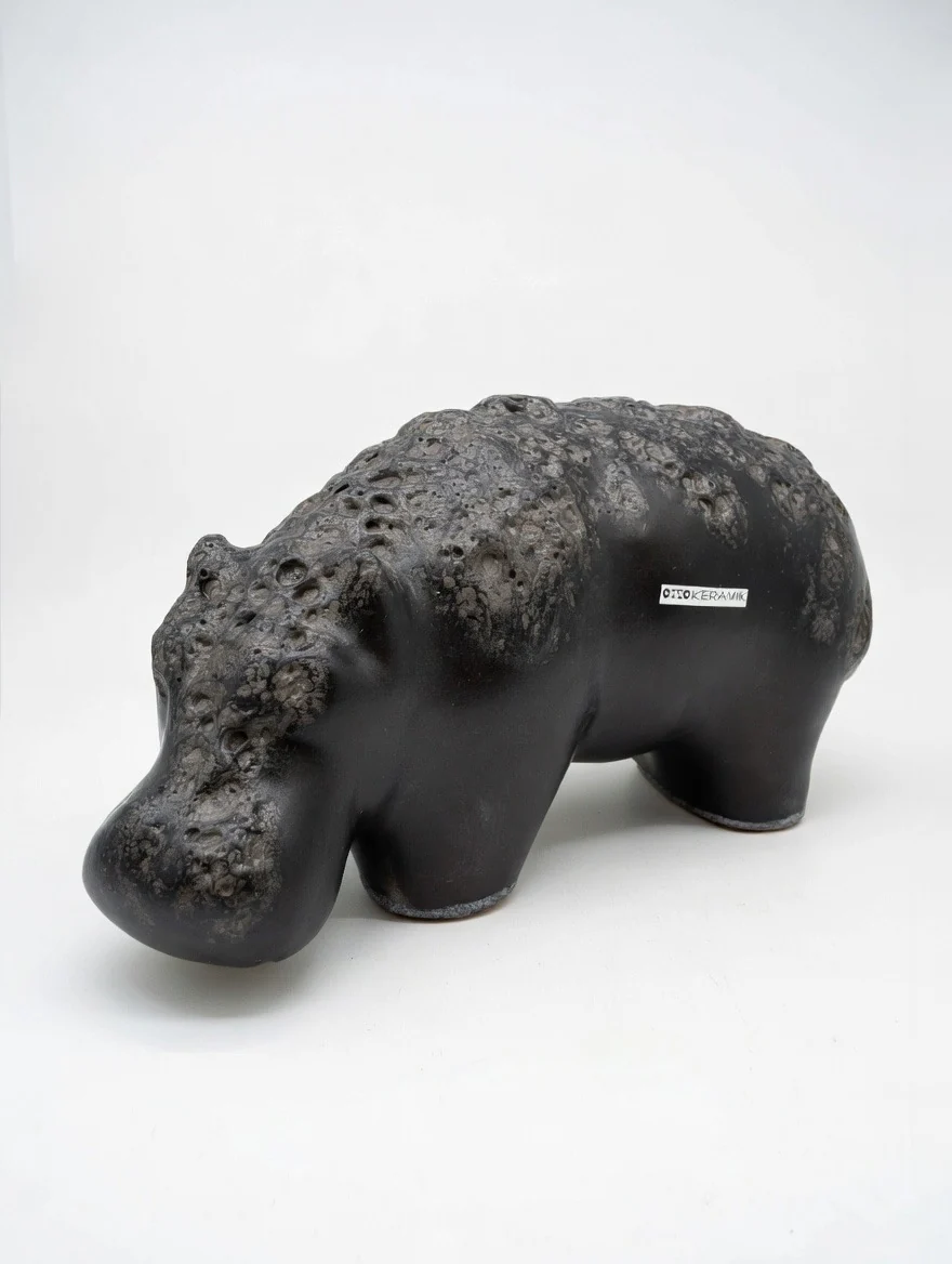 Otto Keramik Ceramic Hippopotamus West German Pottery Fat Lava - Image 3
