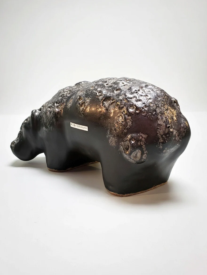 Otto Keramik Ceramic Hippopotamus West German Pottery Fat Lava - Image 9