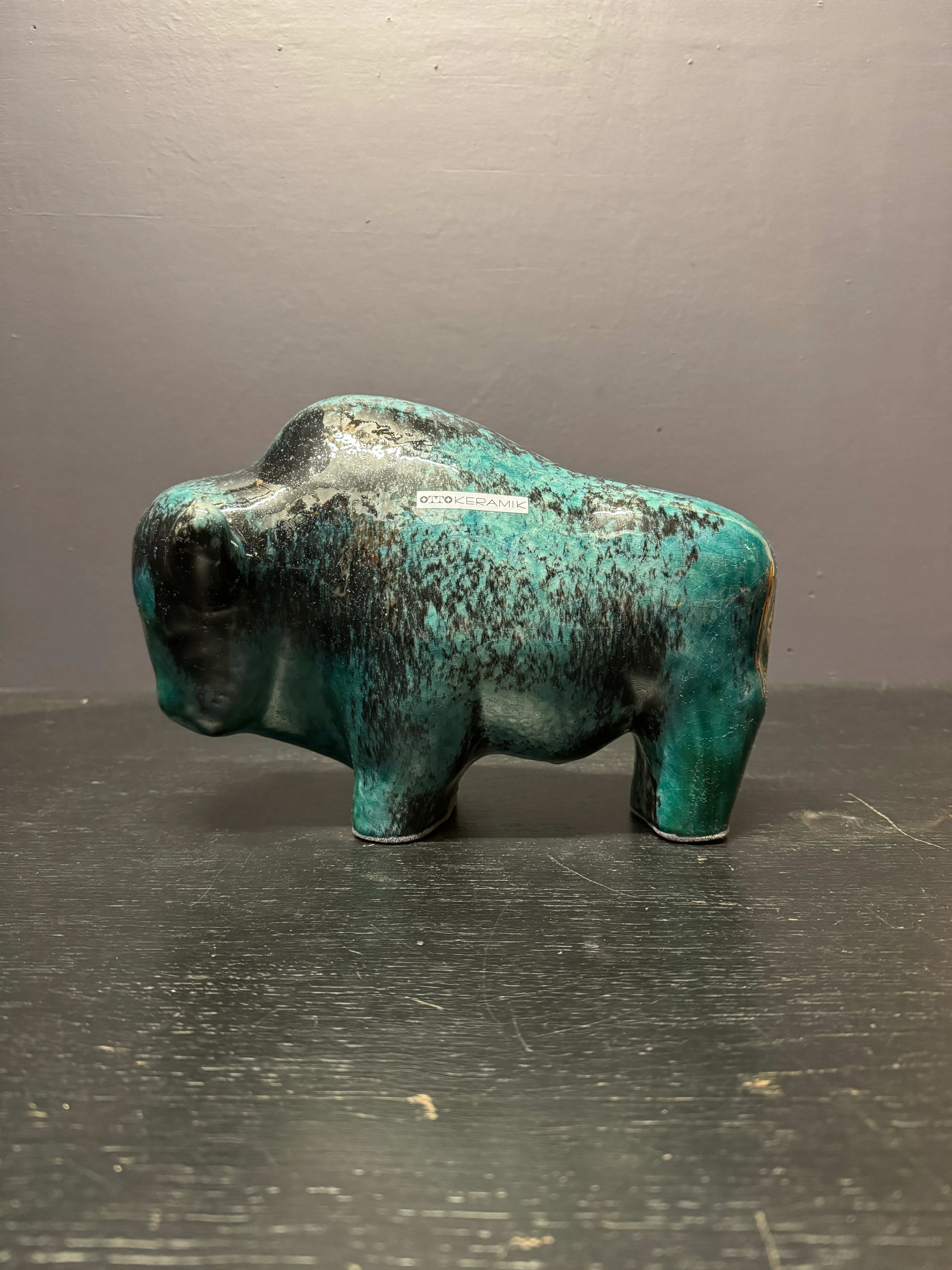 Otto Keramik Large Ceramic Bison West German Pottery Fat Lava
