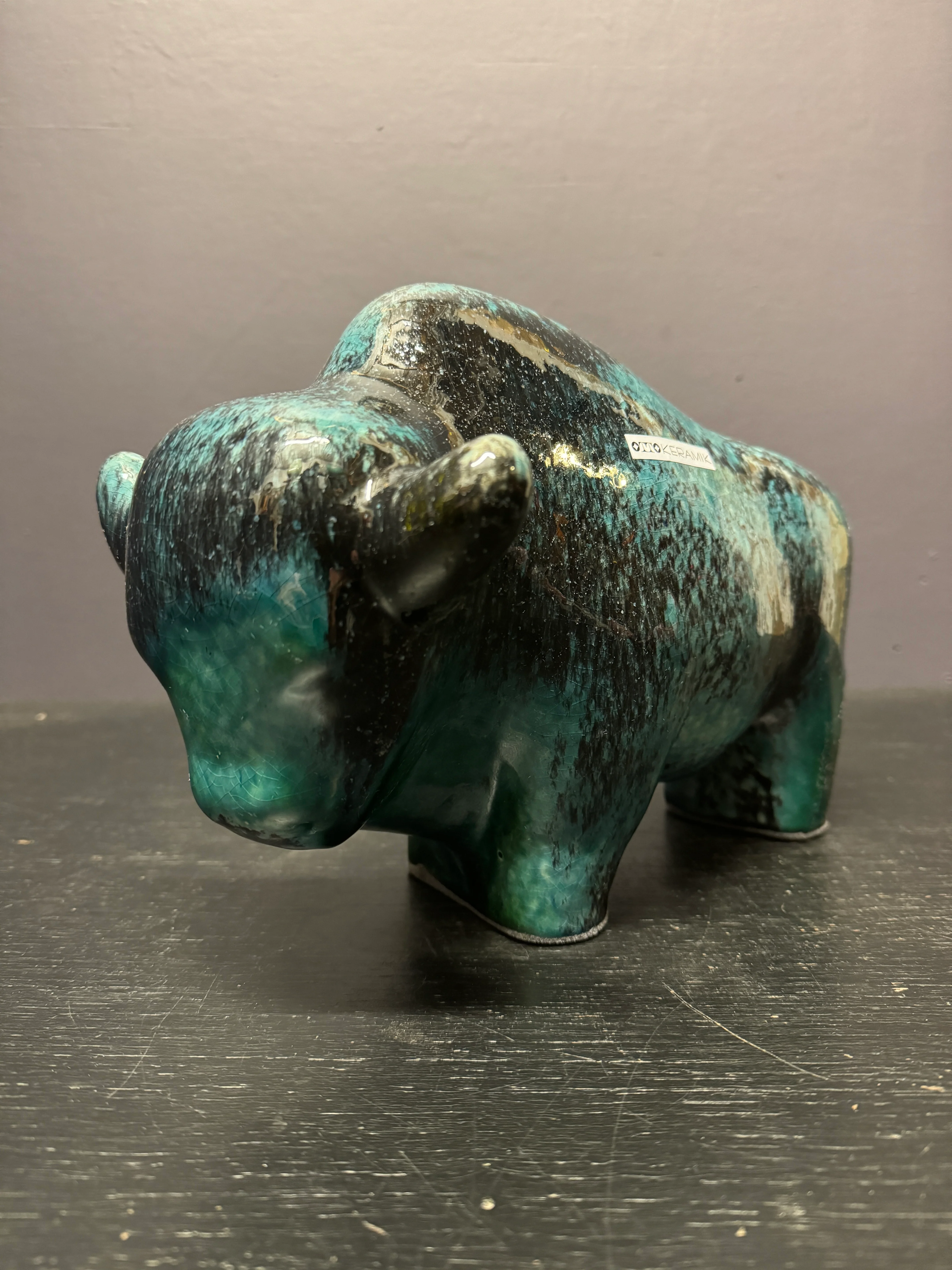 Otto Keramik Large Ceramic Bison West German Pottery Fat Lava - Image 3