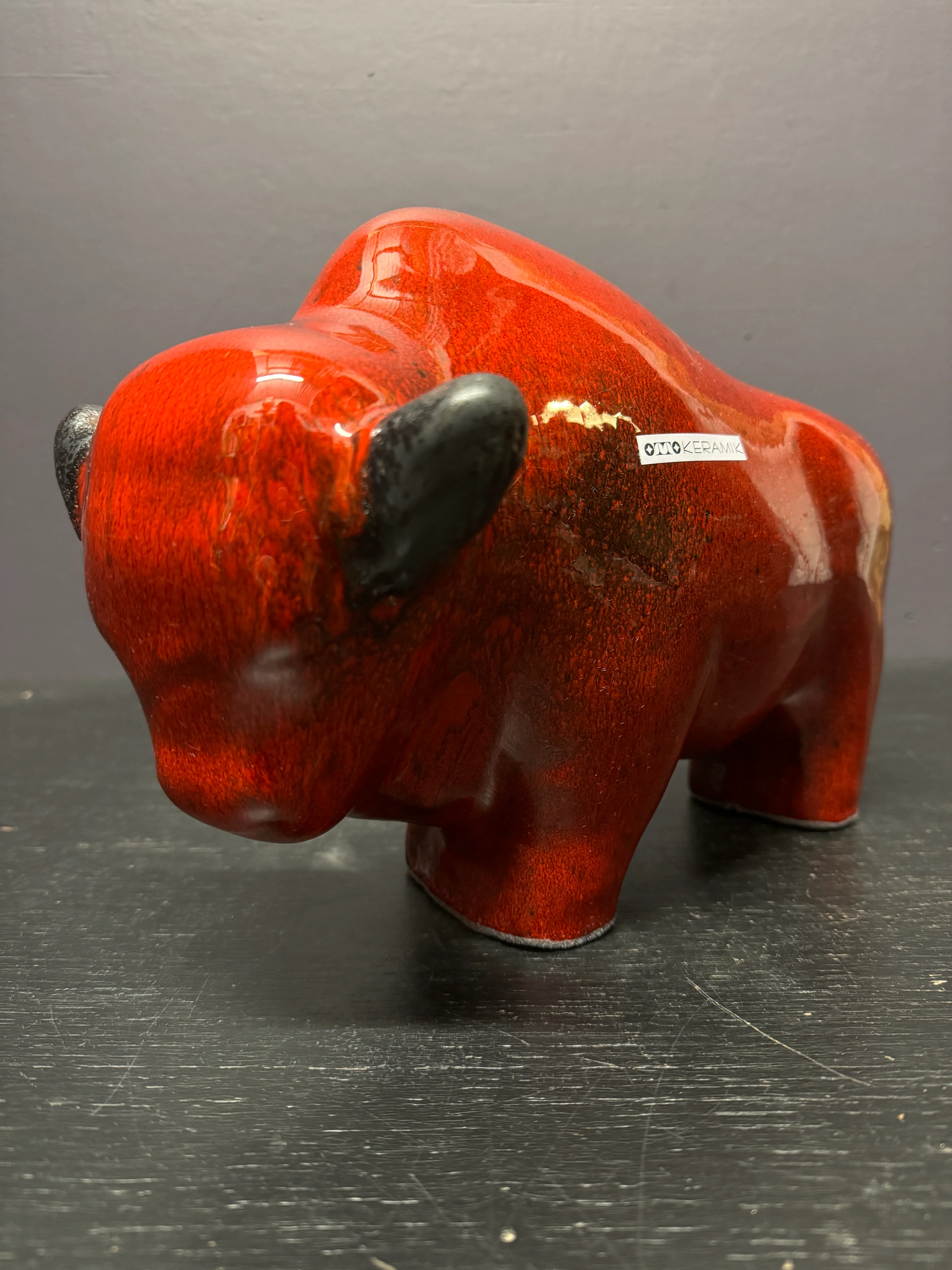 Otto Keramik Large Ceramic Bison West German Pottery Fat Lava - Image 3