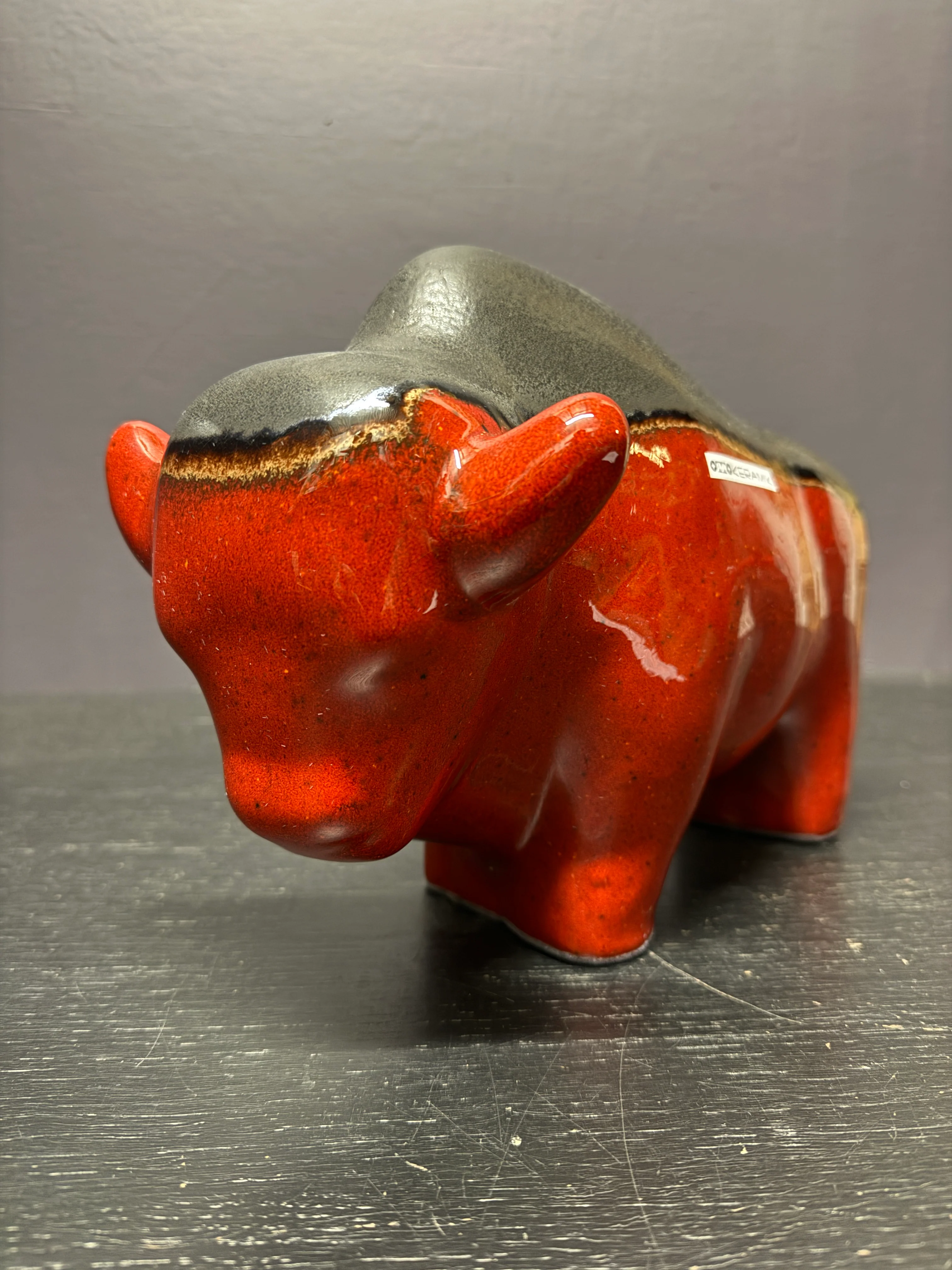 Otto Keramik Large Ceramic Bison West German Pottery Fat Lava - Image 3