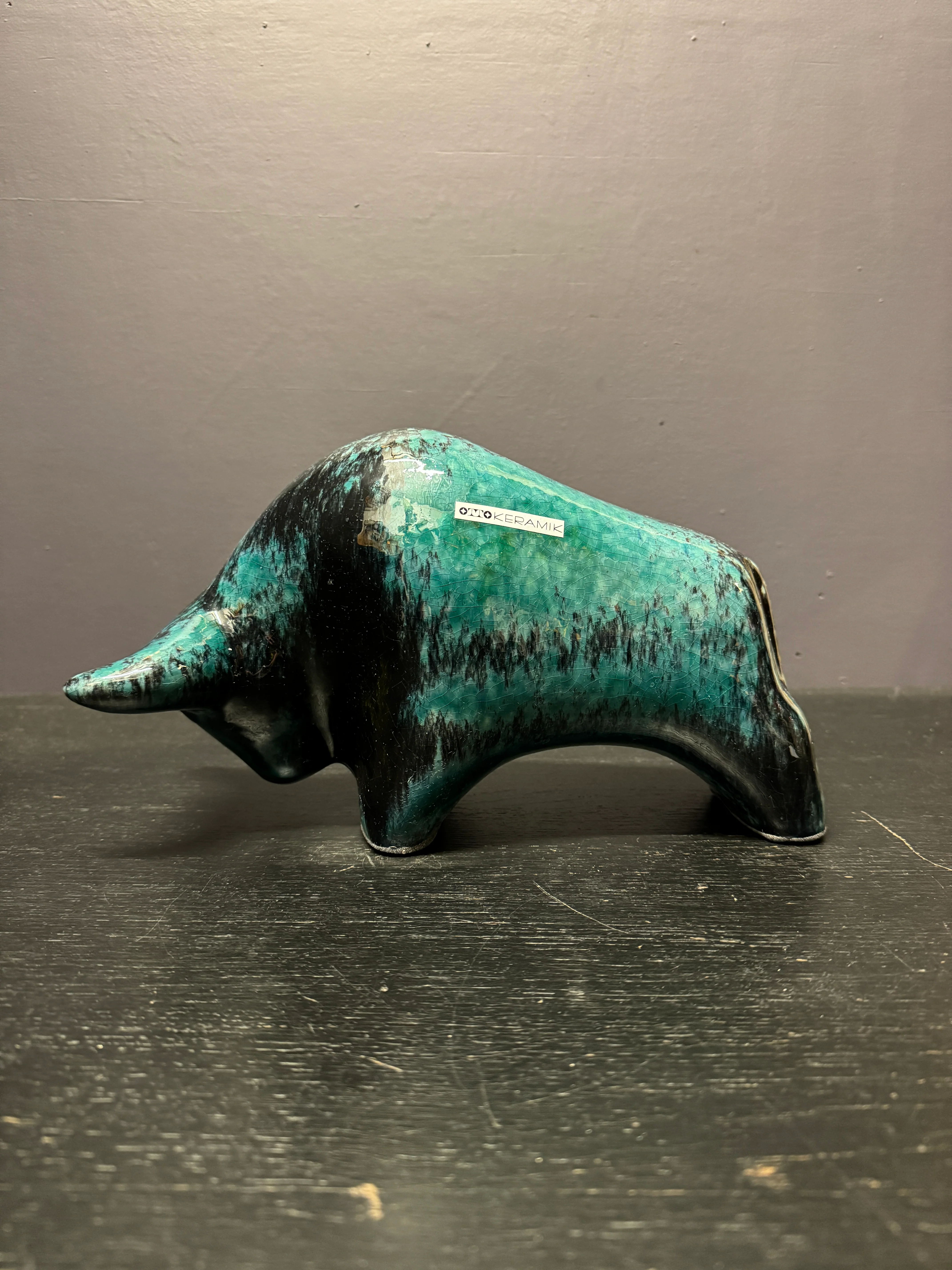 Otto Keramik Large Ceramic Bull West German Pottery Fat Lava