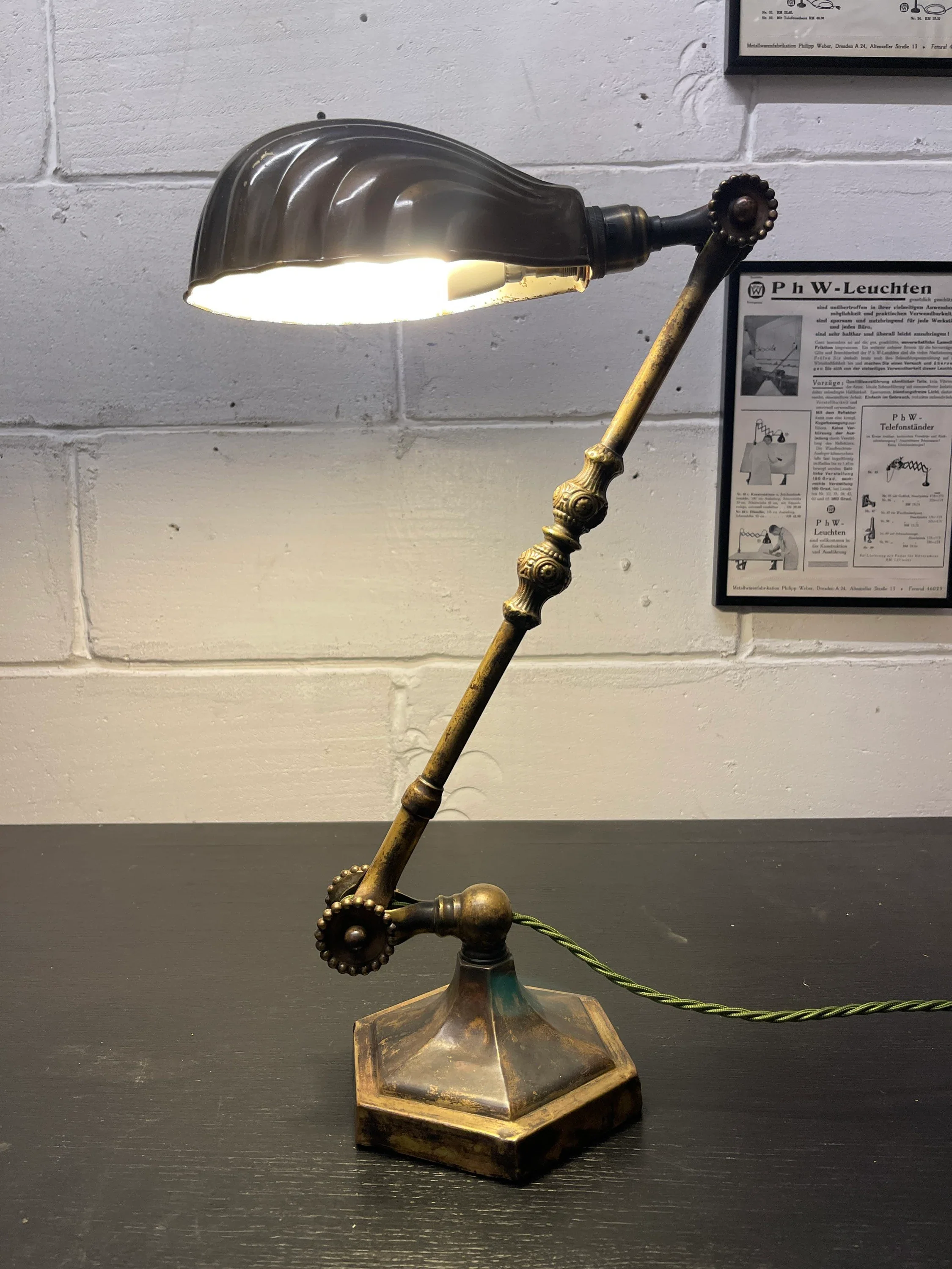 Rare Early 1900s Hexagonal Based Brass Piano Lamp By John Dugdill & Co - Image 2