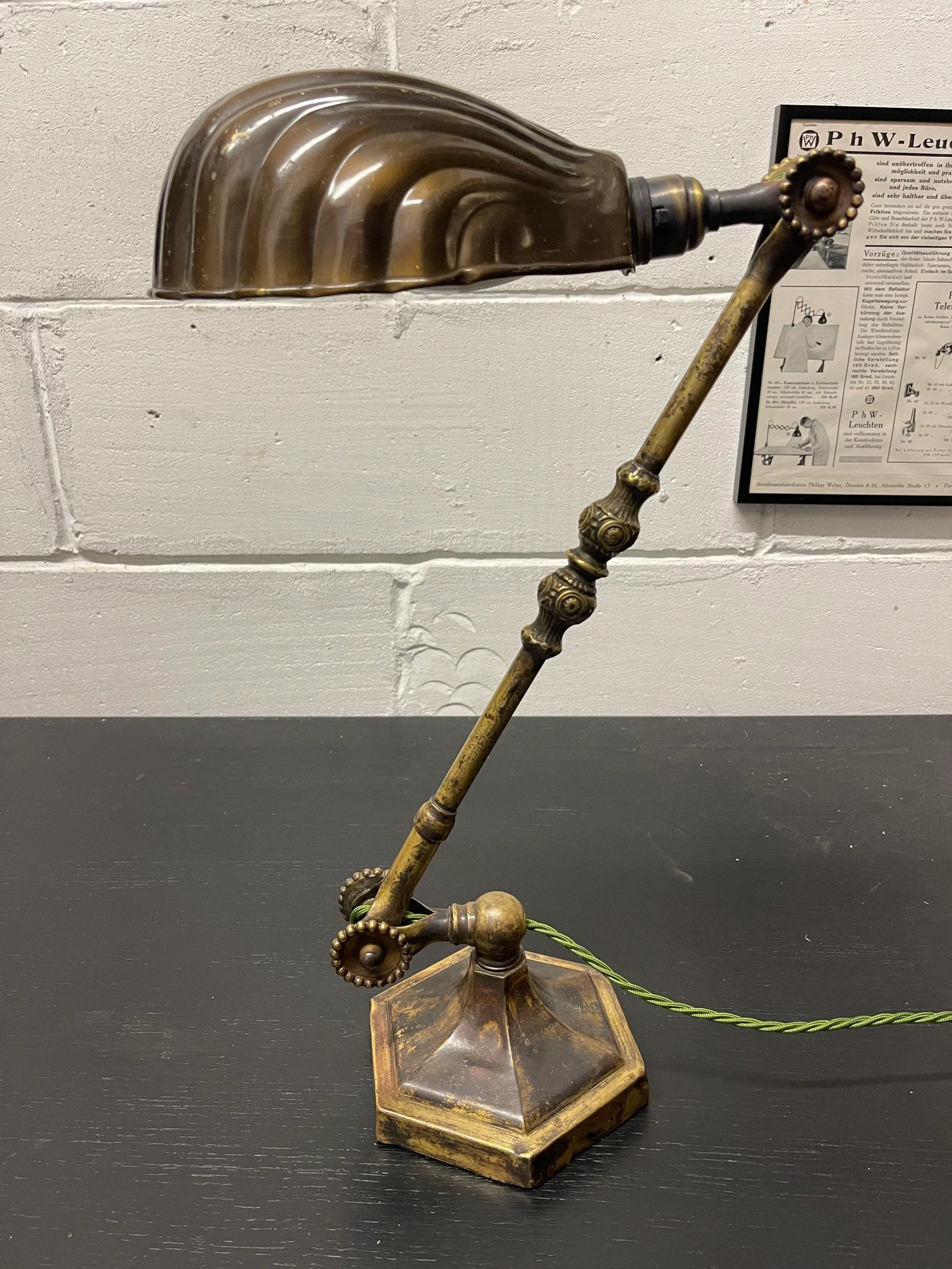 Rare Early 1900s Hexagonal Based Brass Piano Lamp By John Dugdill & Co - Image 3