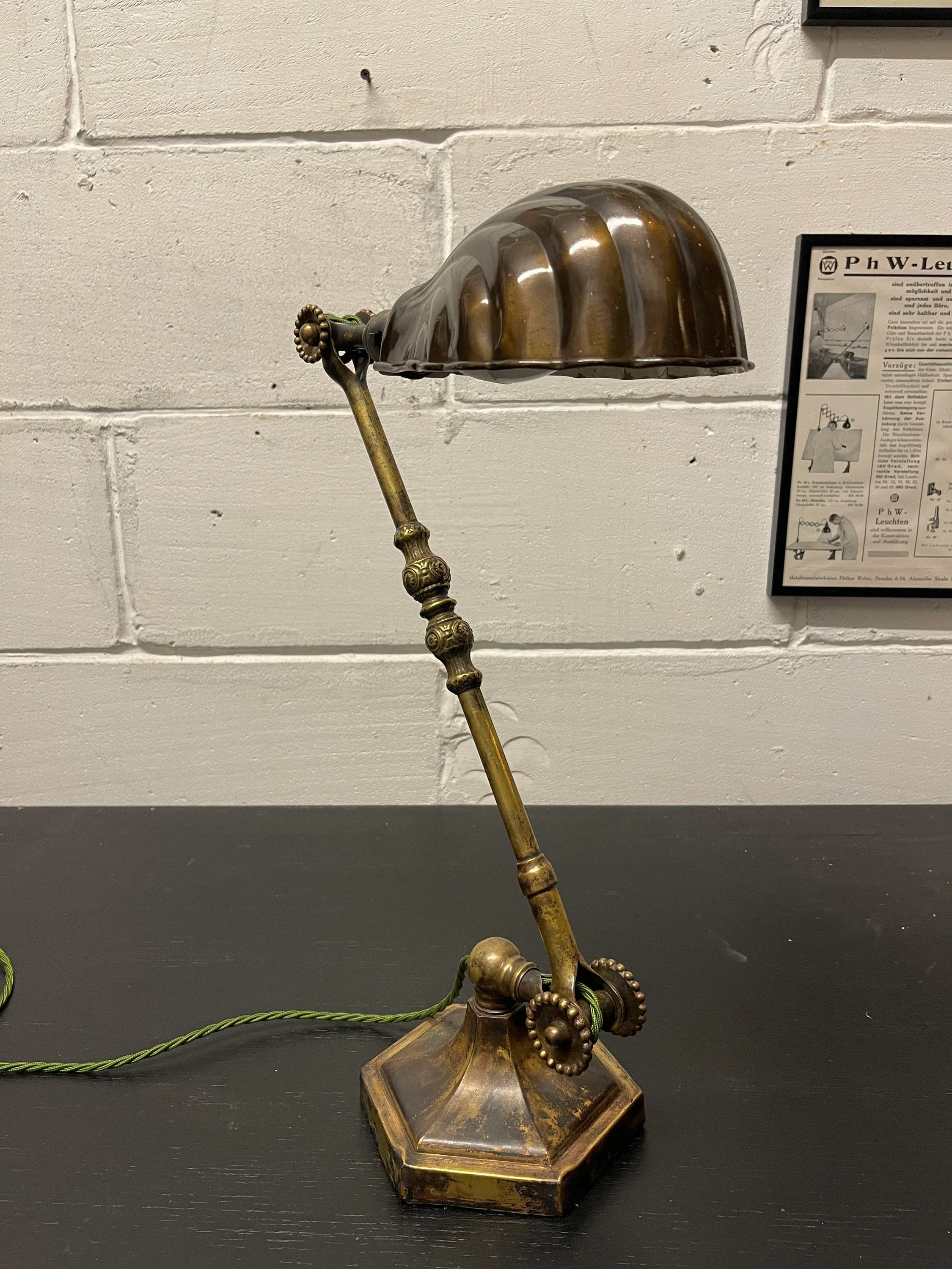 Rare Early 1900s Hexagonal Based Brass Piano Lamp By John Dugdill & Co - Image 4