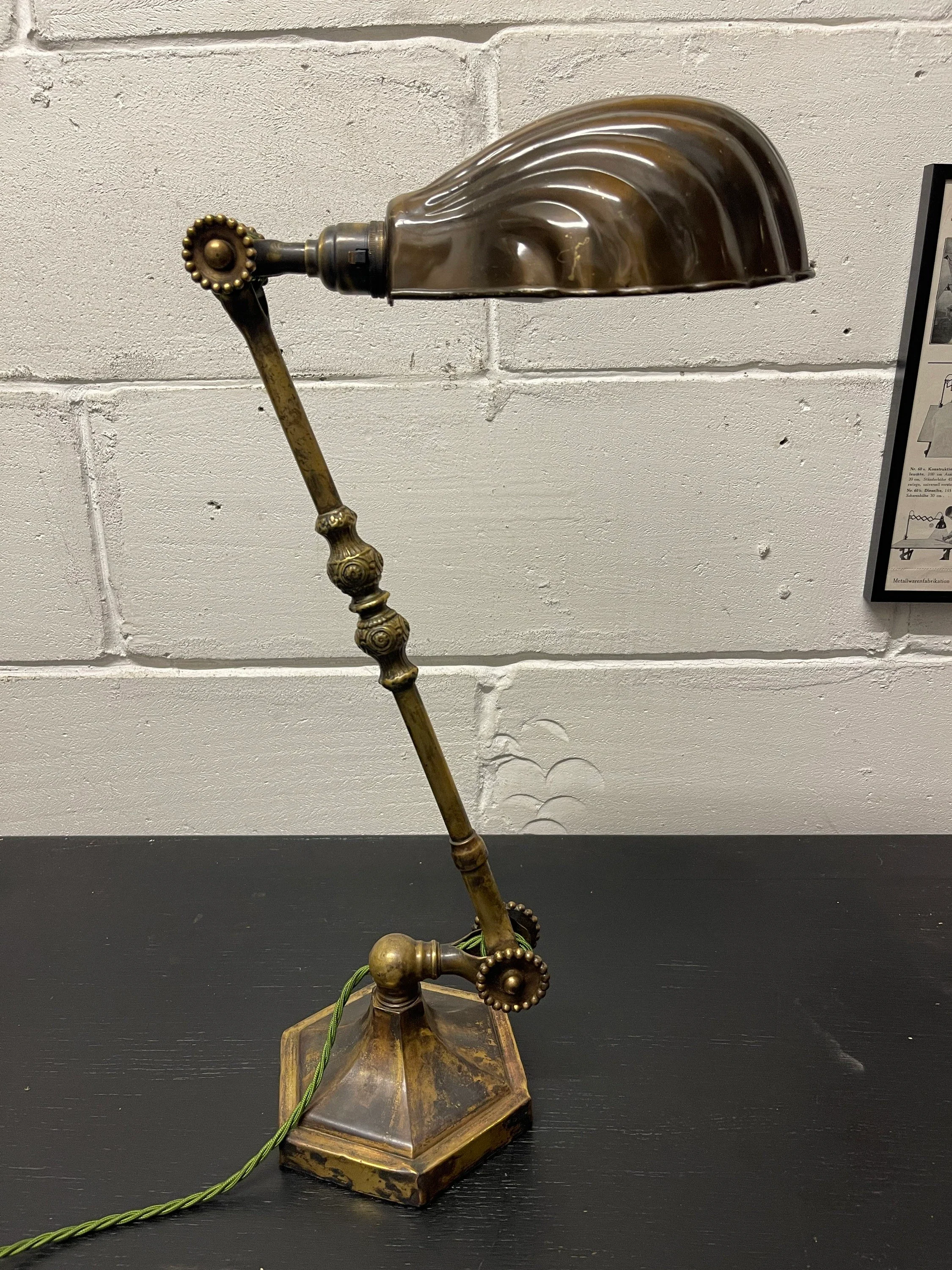 Rare Early 1900s Hexagonal Based Brass Piano Lamp By John Dugdill & Co - Image 5
