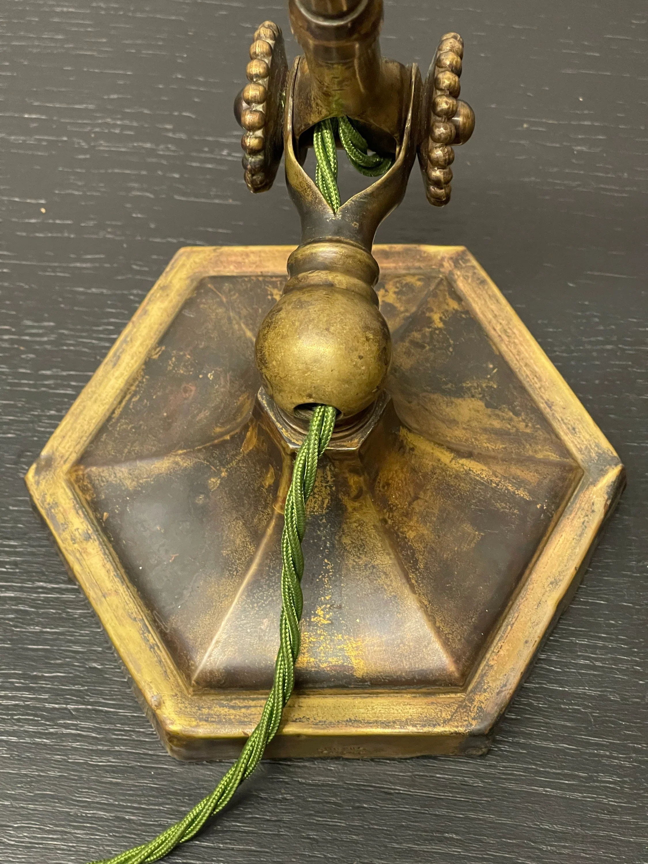 Rare Early 1900s Hexagonal Based Brass Piano Lamp By John Dugdill & Co - Image 8