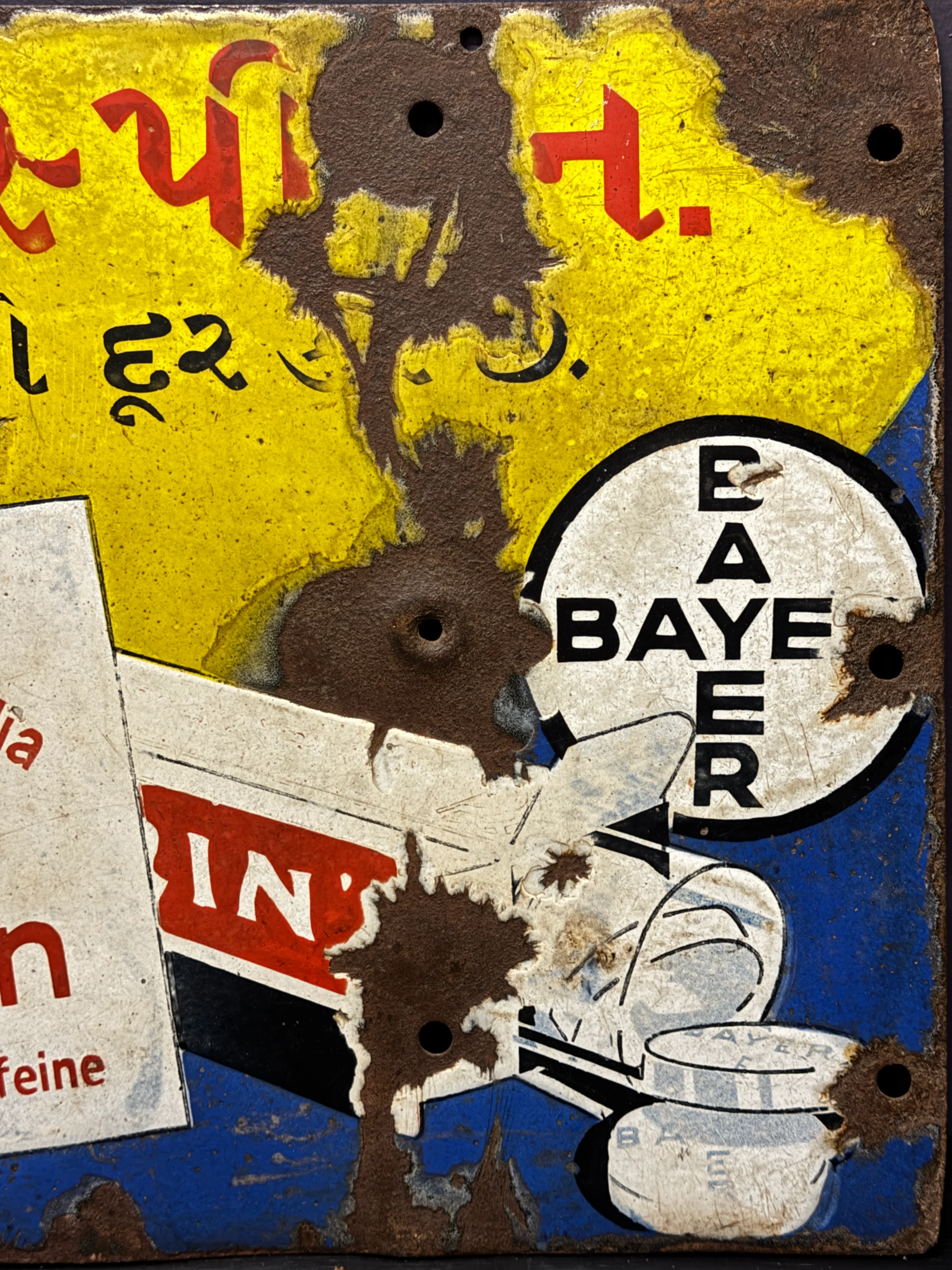 1940S Vintage Bayer Cafiaspirin Double Sided Enamel Advertising Sign - Image 10
