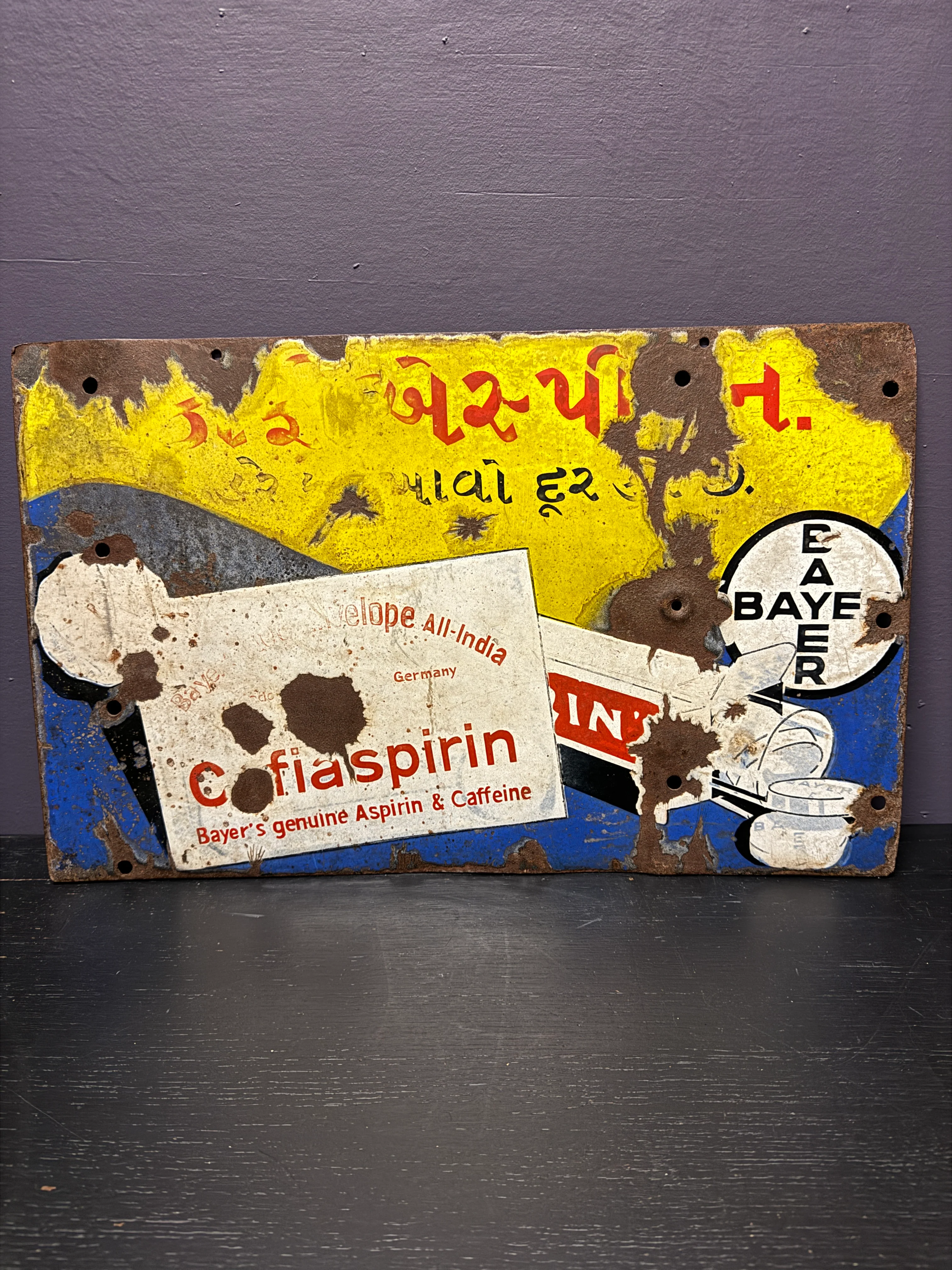 1940S Vintage Bayer Cafiaspirin Double Sided Enamel Advertising Sign - Image 7