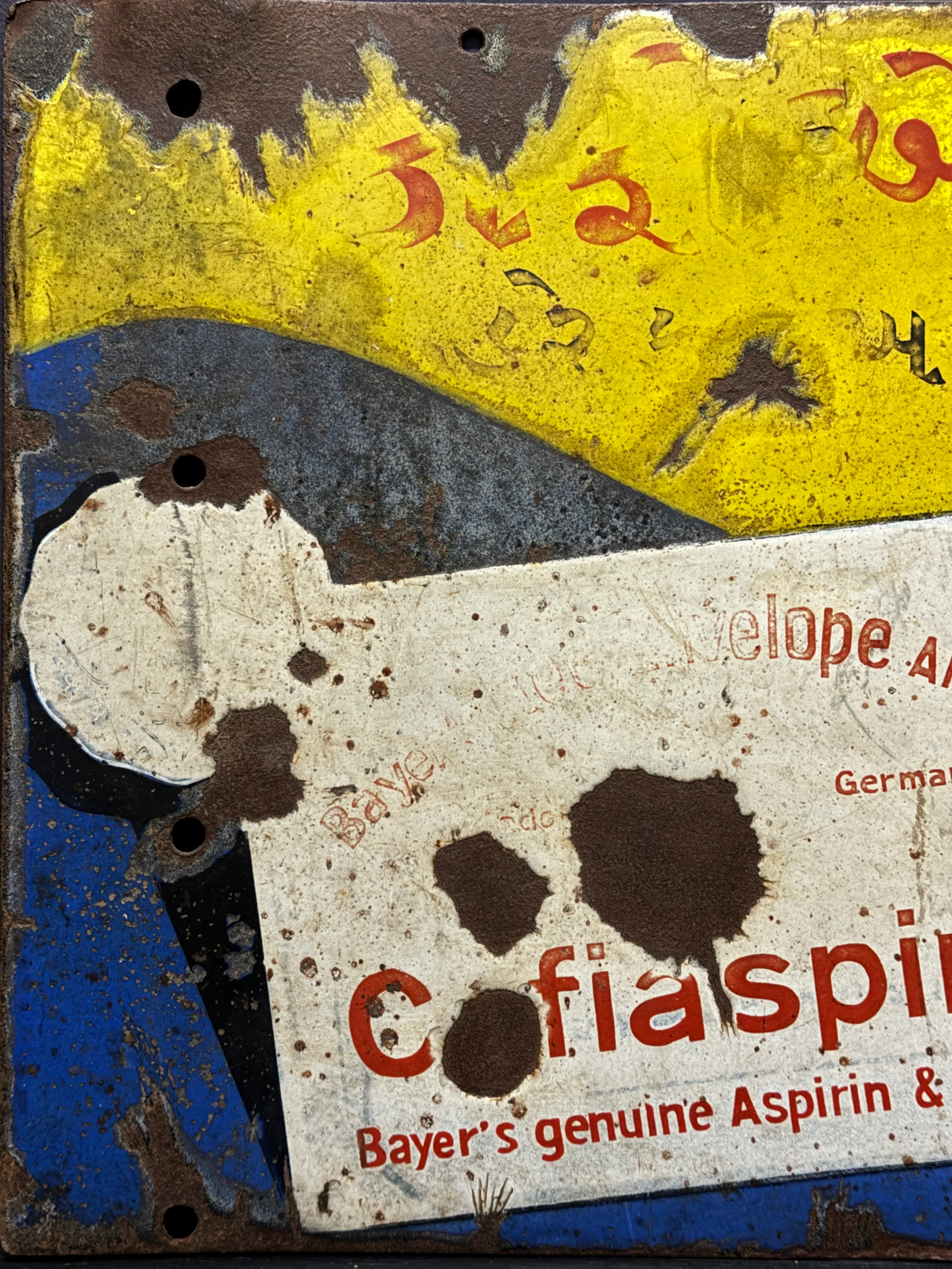 1940S Vintage Bayer Cafiaspirin Double Sided Enamel Advertising Sign - Image 8