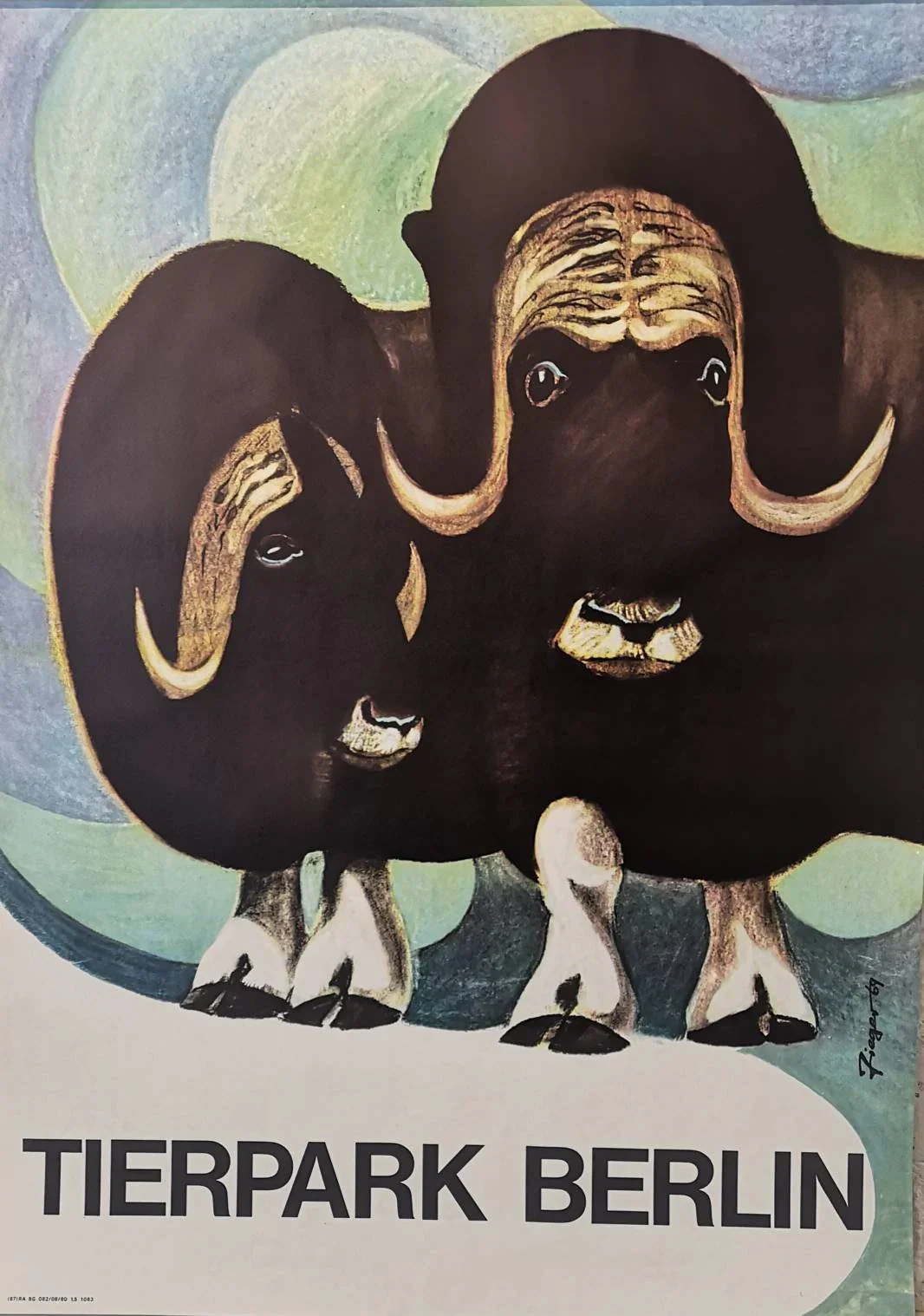 Vintage 1960s Tierpark Berlin Original Zoo Poster Advertising Of A Pair Of Musk Oxen - Image 3