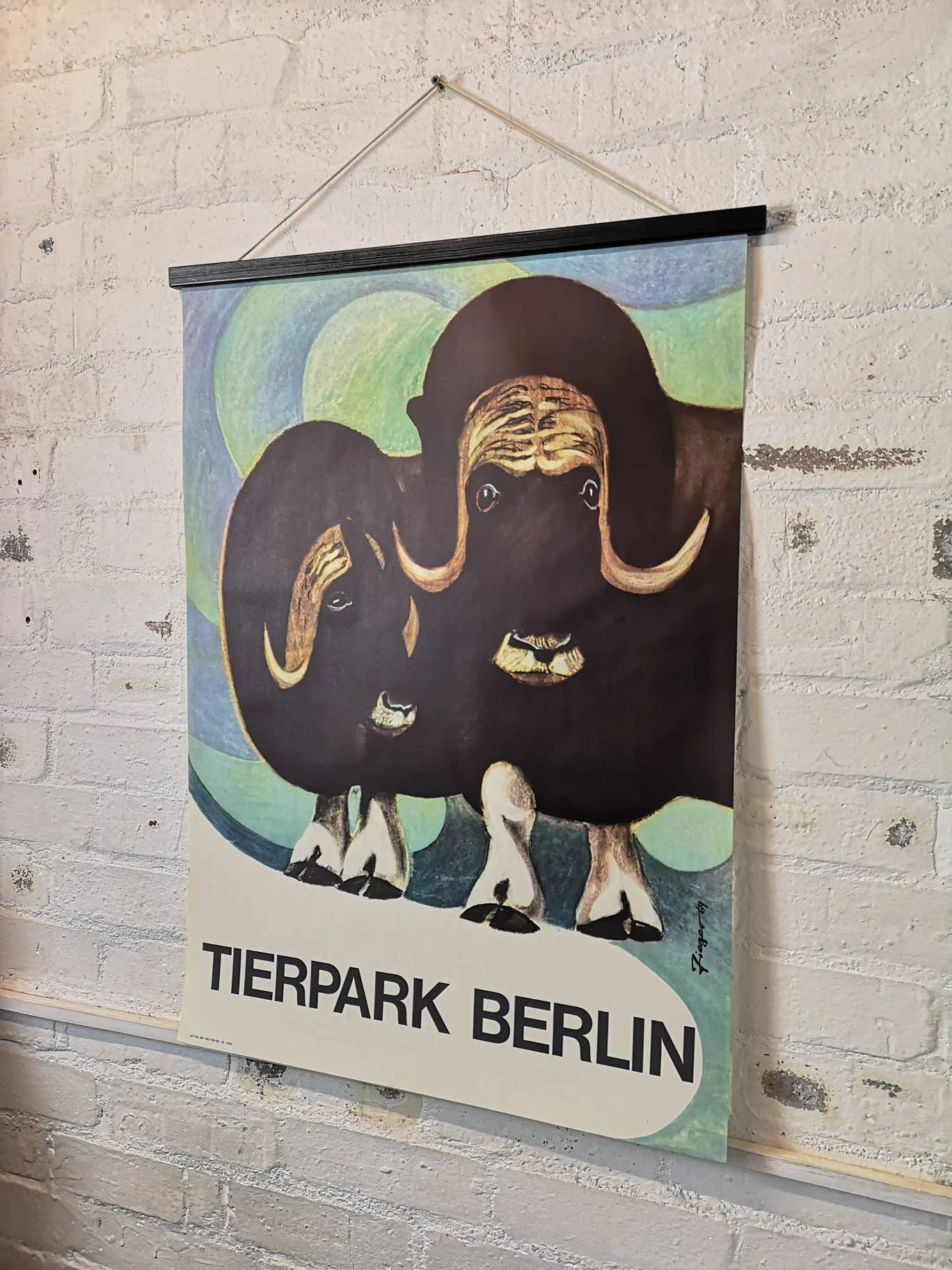Vintage 1960s Tierpark Berlin Original Zoo Poster Advertising Of A Pair Of Musk Oxen - Image 5