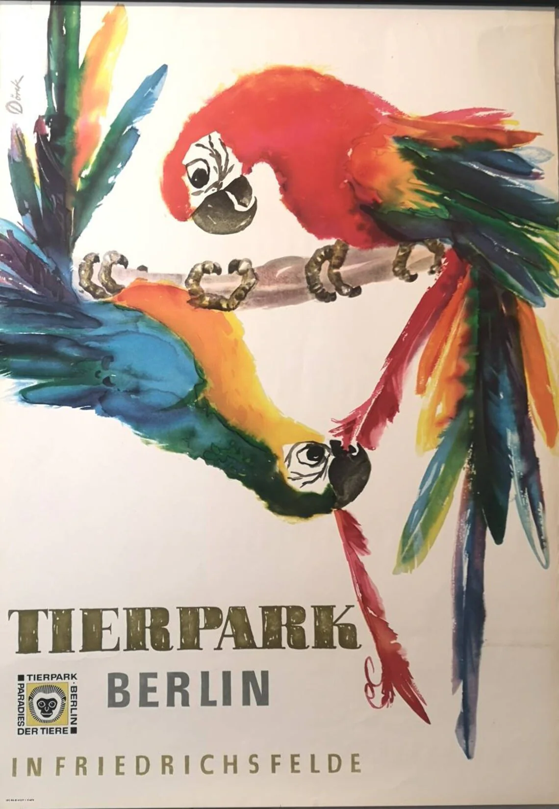 Vintage 1960s Tierpark Berlin Original Zoo Poster Advertising Of Macaw Parrots - Image 3