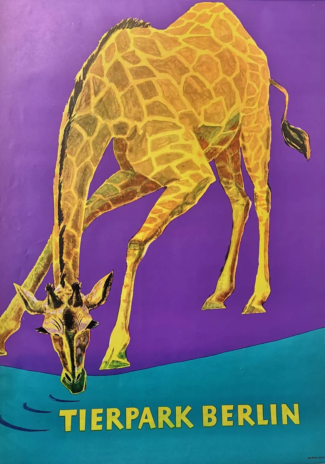 Vintage 1970s Tierpark Berlin Original Zoo Poster Advertising Of A Giraffe - Image 3