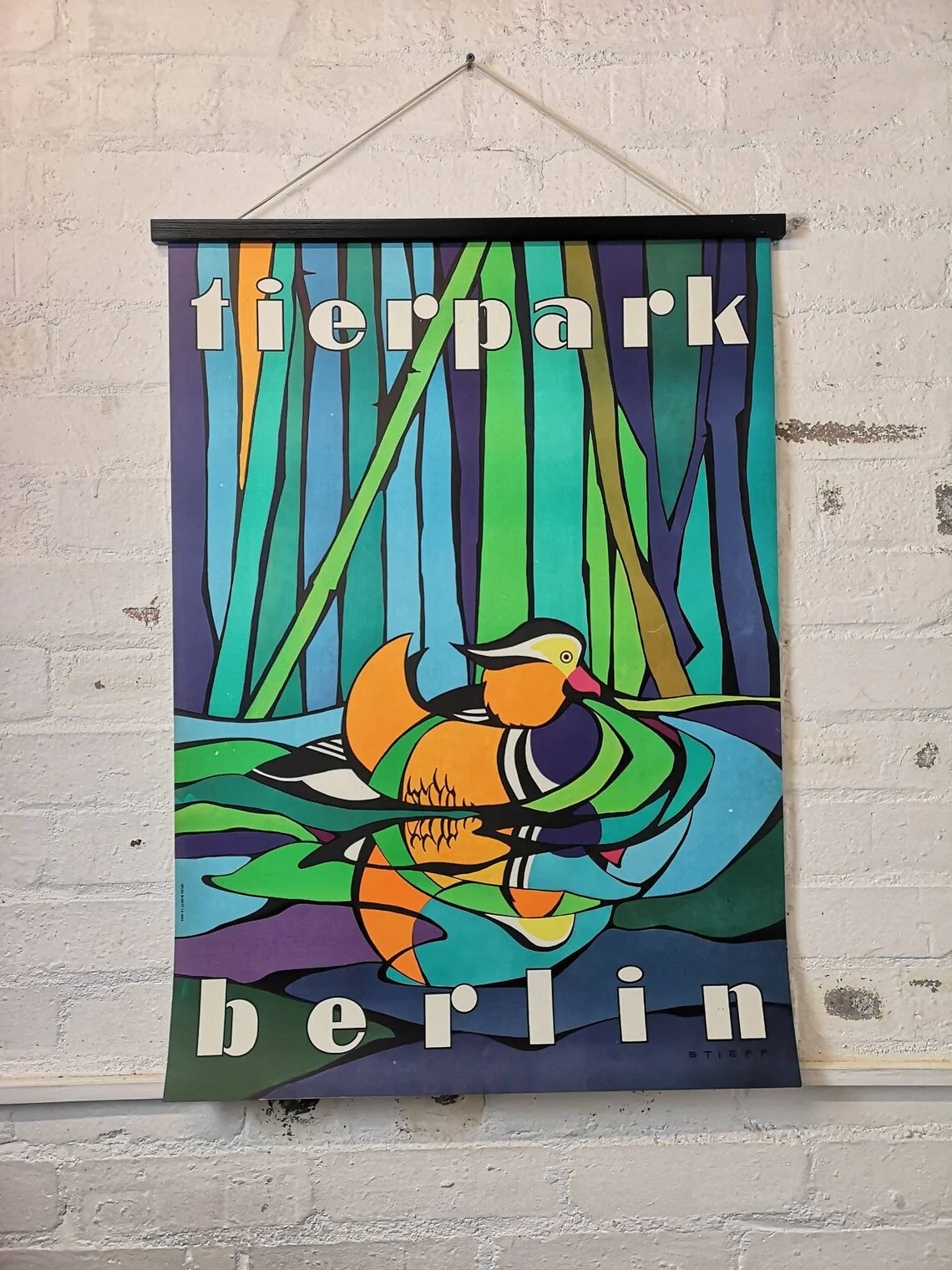 Vintage 1970s Tierpark Berlin Original Zoo Poster Advertising Of A Mandarin Duck