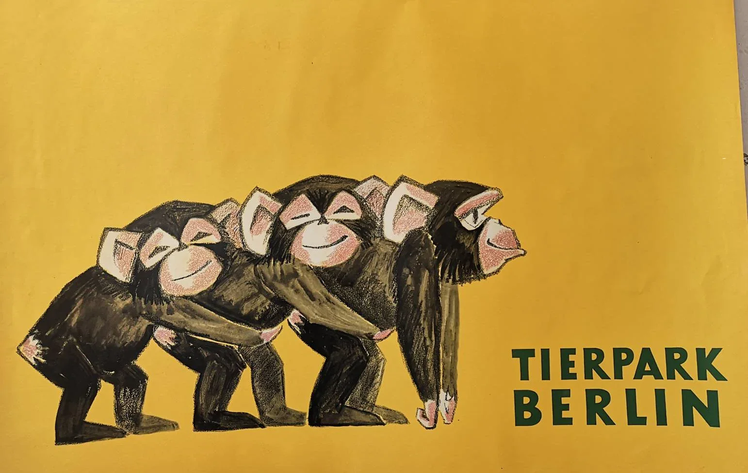 Vintage 1970s Tierpark Berlin Original Zoo Poster Advertising Of Baby Chimpanzees - Image 3