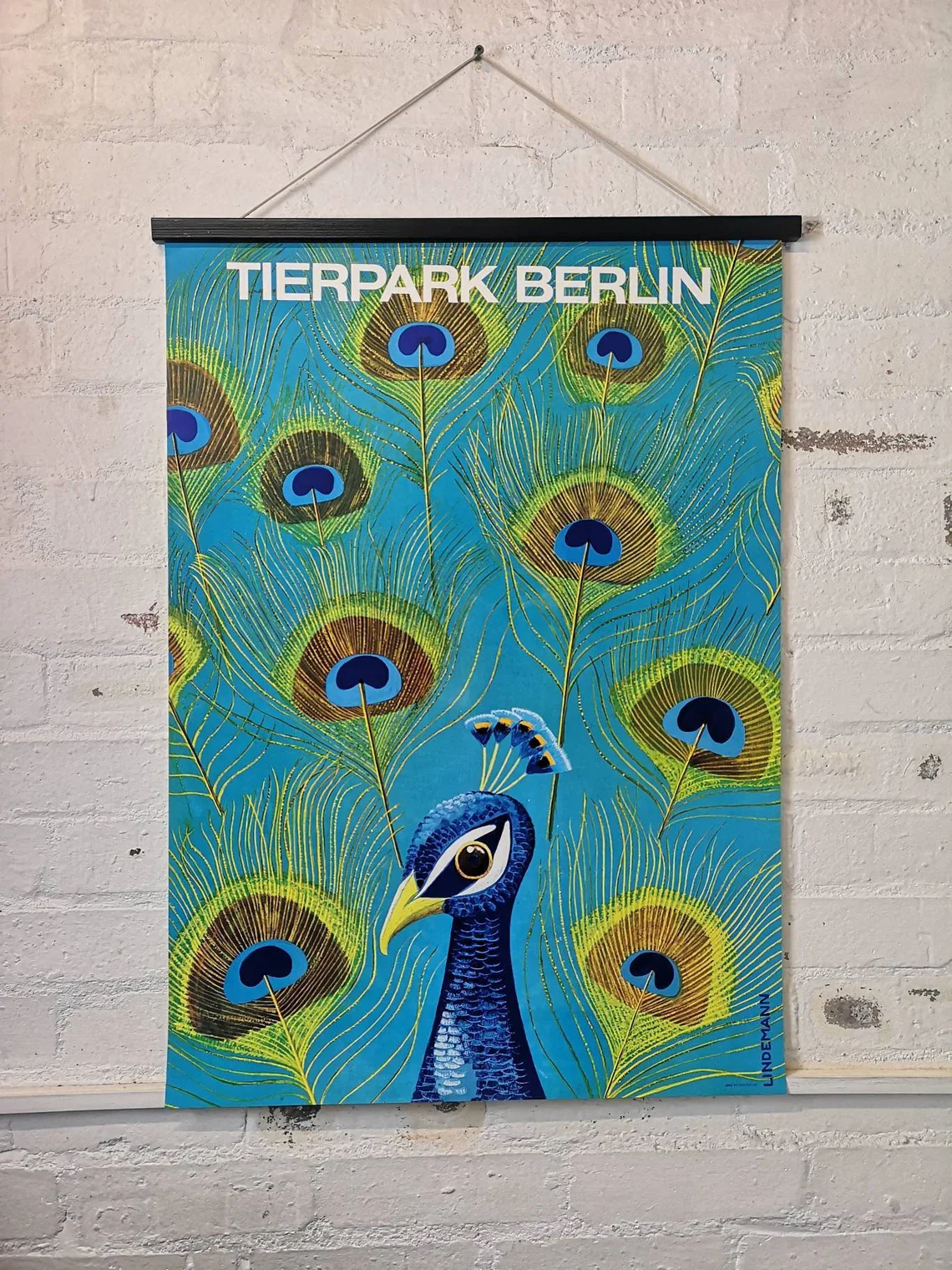 Vintage 1980s Tierpark Berlin Original Zoo Poster Advertising Of A Peacock